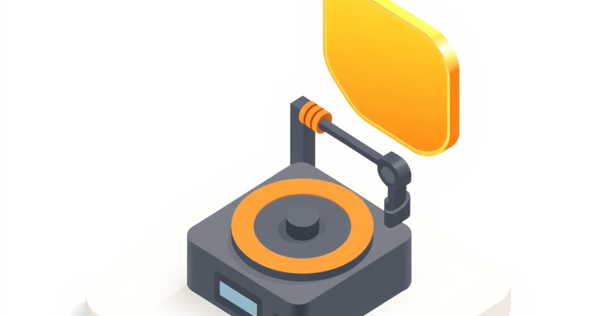 Flat isometric illustration of a dark grey machine with a concentric orange disc on its top face, a pivoting arm carrying a large translucent amber panel, and a small pale blue display on the front